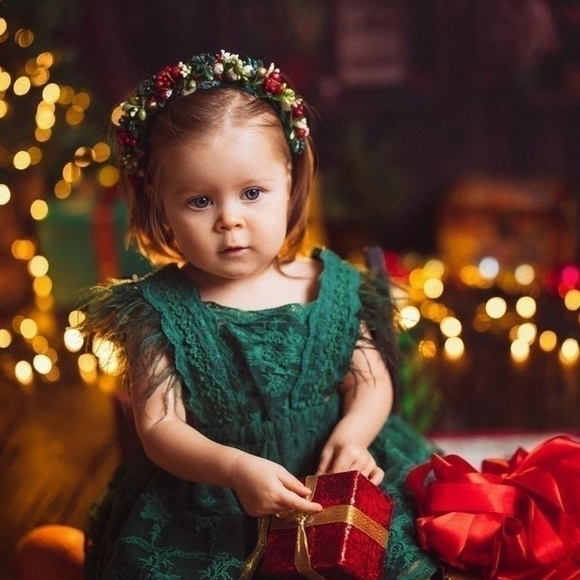 Baby Girl Christmas Dress Green White Fringe Sleeve Christmas Dress NWT - Picture 3 of 15